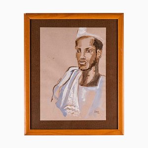 Portrait d'un Homme Africain, Aquarelle sur Papier, 20ème Siècle