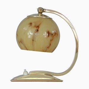 Lampe de Bureau Art Déco en Verre Opalin et en Marbre, Allemagne, 1930s