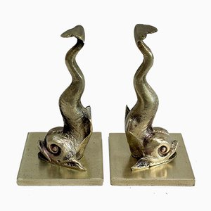 Fermalibri a forma di delfino in bronzo, XIX secolo, set di 2