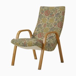 Wooden Armchair with Floral Fabric Upholstery, 1960s