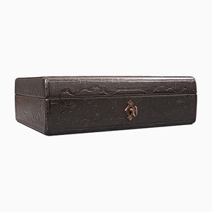 Antique English Leather Correspondence Box, 1890s