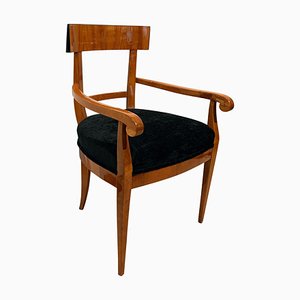 Biedermeier Black Velvet & Cherry Wood Armchair, 1830
