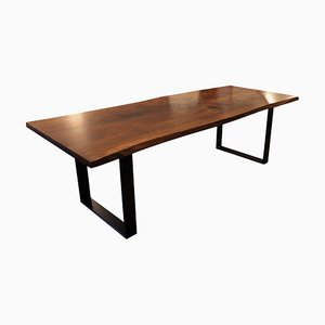 Walnut and Black Metal Frame Plank Table