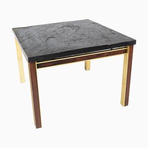 Coffee Table with Slate Plate and Frame of Gilded Metal and Rosewood from Bendixen