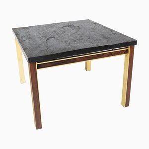 Tavolino da caffè con piatto in ardesia e struttura in metallo dorato e palissandro di Bendixen