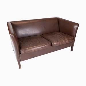 Danish Two Seater Sofa Upholstered with Dark Brown Leather, 1960s