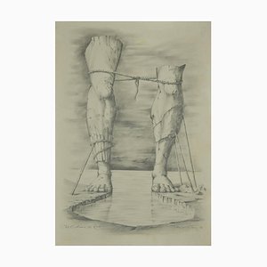 Unknown - The Colossus of Rhodes - Original Pencil Drawing on Paper - 1989