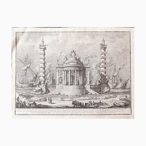 El templo de Neptuno - aguafuerte original de Giuseppe Vasi - Mid-18th Century