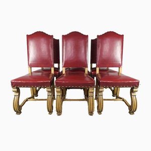 Regency Burgundy Leatherette Chairs, Set of 6