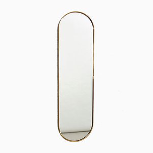 Vintage Italian Oval Wall Mirror with Brass Frame, 1970s