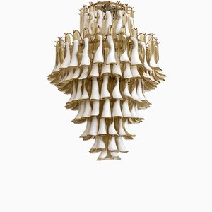 Lámpara de araña Ambra Mid-Century redonda de cristal de Murano blanco, años 70