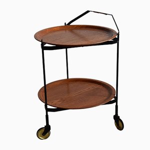 Carrello bar Mid-Century pieghevole in teak