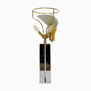 Chrome and Brass Table Lamp with Eglomise Glass Diffuser from Maison Malabert, 1930s
