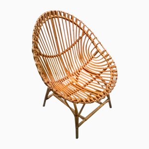 Großer Italienischer Rattan Egg Chair, 1950er