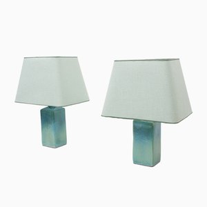 Turquoise Ceramic Table Lamps, 1970s, Set of 2