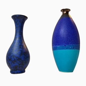 Vases Vintage en Grès Bleu, Scandinavie, Set de 2
