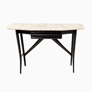 Mid-Century Wooden Console Table with Lumachella Marble Top, Italy