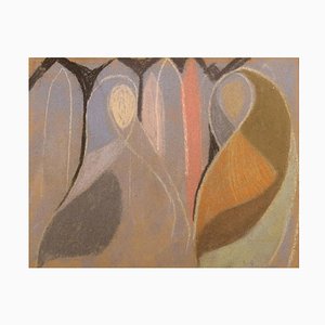 Ölkreide auf Papier, abstrakte Komposition, Mitte des 20. Jahrhunderts