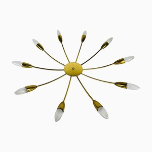 Large Brass 10-Arm Sputnik Chandelier, 1950s