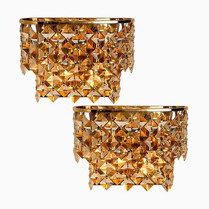 Gilded Brass and Crystal Glass Wall Sconces from Palwa, Germany, 1960s, Set of 2