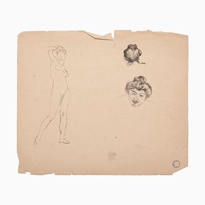 Charles Lucien Moulin - Figures de Femmes - Dessin au Crayon - Début 20ème Siècle