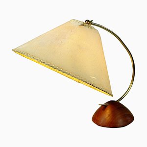 Moderne skandinavische Tischlampe aus Teak & Messing mit Lampenschirm aus Papier