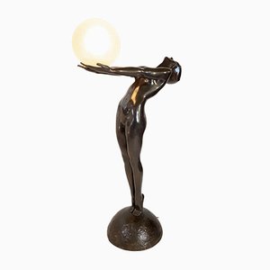 Sculpture Clarté Life-Size en Bronze avec Boule en Verre Illuminée par Max Le Verrier