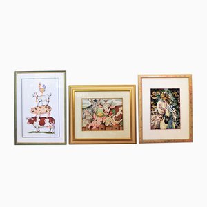 Crocheted Paintings, 1990s, Set of 3