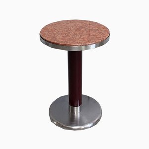 Small Circular Brushed Stainless Steel Pedestal Table, 1920s