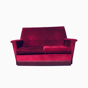 Fuchsiafarbenes 2-Sitziges 2-Sitzer Sofa mit Fransen im Hollywood Regency Stil, 1960er