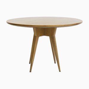 Ash Wood Round Table with Brass Details