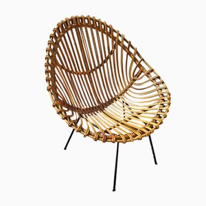 Large Italian Rattan Chair, 1950s