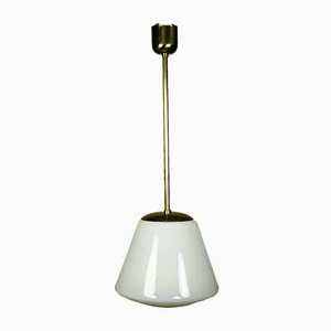 Art Deco Bauhaus Glass & Brass Pendant Lamp