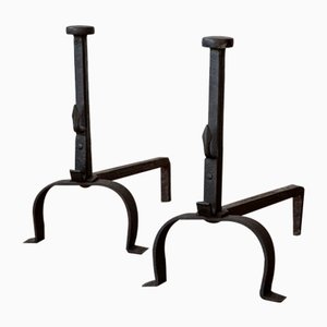 Antique French Wrought Iron Andirons, 19th Century, Set of 2