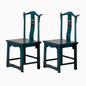 Set of Blue Yoke Back Side Chairs