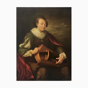 El músico, escuela napolitana, década de 1800, barroco, óleo sobre lienzo