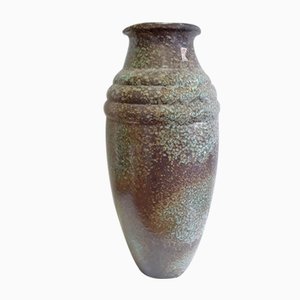 Große Glasierte 7/50 Keramik Vase in Grün & Braun von Hör Keramik, 1960er