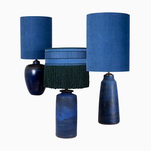 Grandes Lampes de Bureau avec Abat-Jours en Soie par René Houben, 1960s, Set de 3