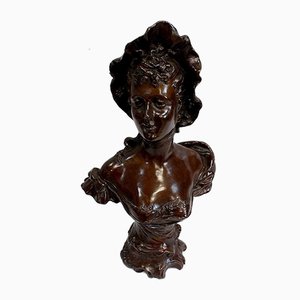 Bronze Woman with Hat by Meslais, Early 20th Century