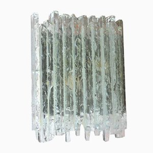 Lampada da parete Vesta in cristallo grezzo graffiato con supporto in acciaio inossidabile satinato di Albano Poli per Poliarte