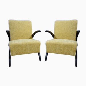 Yellow & White Armchairs by Jindřich Halabala for Up Zavody, Set of 2