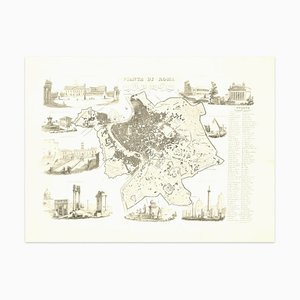 Alessandro Lescano, Map of Ancient Rome, Original Etching, 1848