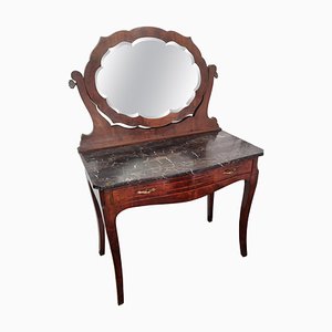 Italian Art Deco Burl and Marble Vanity Dressing Table, 1940s