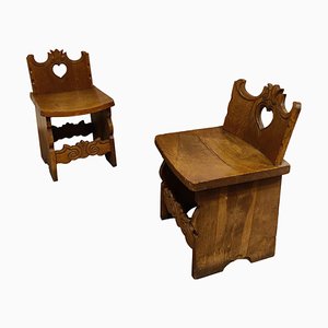 Folk Art Carved Oak Chairs, 1900s, Set of 2
