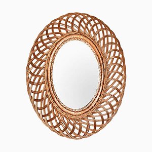 Mid-Century Modern Natural Fiber Oval Wall Mirror, France, 1960s