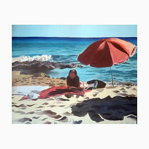 Karine Bartoli, Formentera, Red Umbrella, 2021, Oil