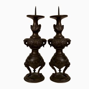 Candelabros chinos de bronce. Juego de 2