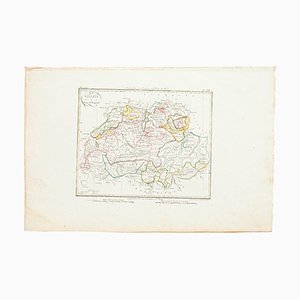 Mapa de Suiza, aguafuerte original, siglo XIX