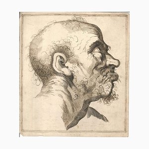 Grimace, Original China Ink and Watercolor Drawing, 18th Century