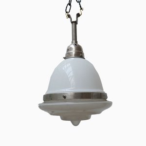 French Stepped Opaline Glass Pendant Light
